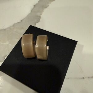 Modern Resin Crescent Hoop Earrings – Translucent Brown with Silver Studs